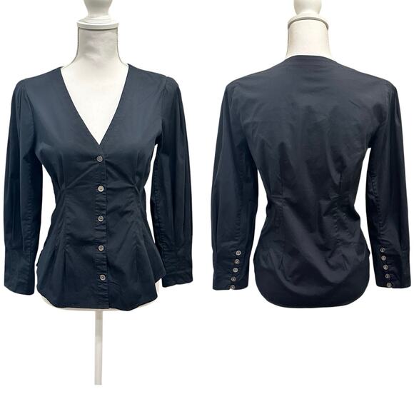 Veronica Beard Black Peplum Pintuck Structured Minimalist Office Siren Blouse - Picture 1 of 15